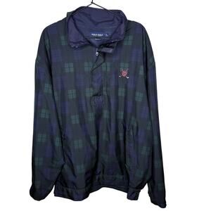 Vintage Polo Ralph XL Lauren Golf Harrington Blue/Green Plaid Warmup Pullover
